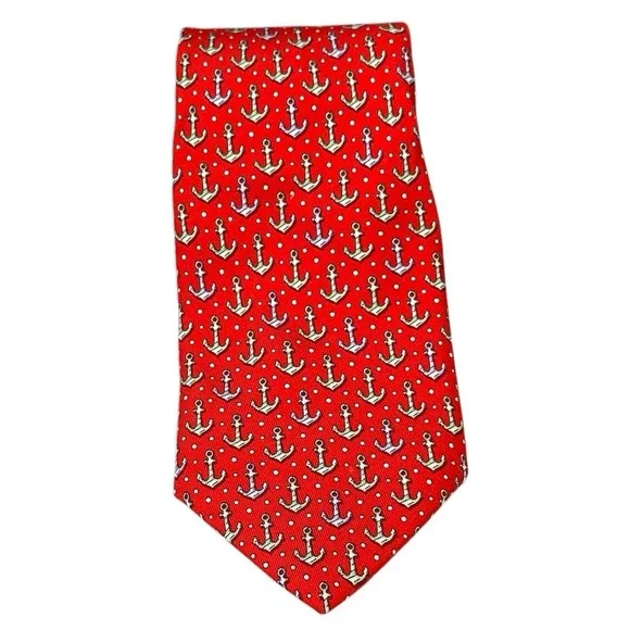 Vineyard Vines Men's Tie Anchor Nautical Preppy Resort Necktie Red Blue Green - Picture 4 of 7